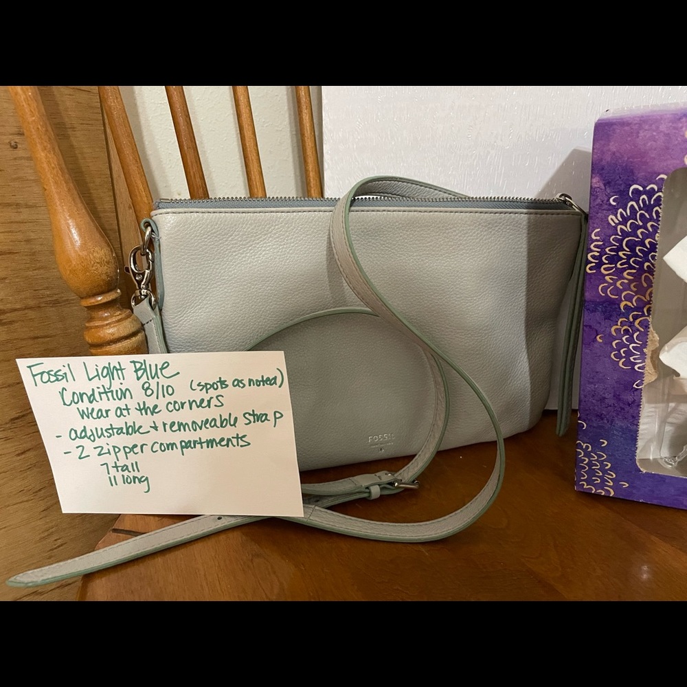 Fossil Double Zip Crossbody In Light Blue Gem